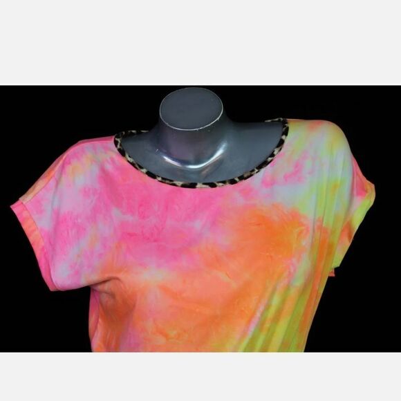 WHITE BIRCH LEISURE ROMPER TIE DYE LEOPARD TRIM SIZE LARGE NWOT - Picture 7 of 11